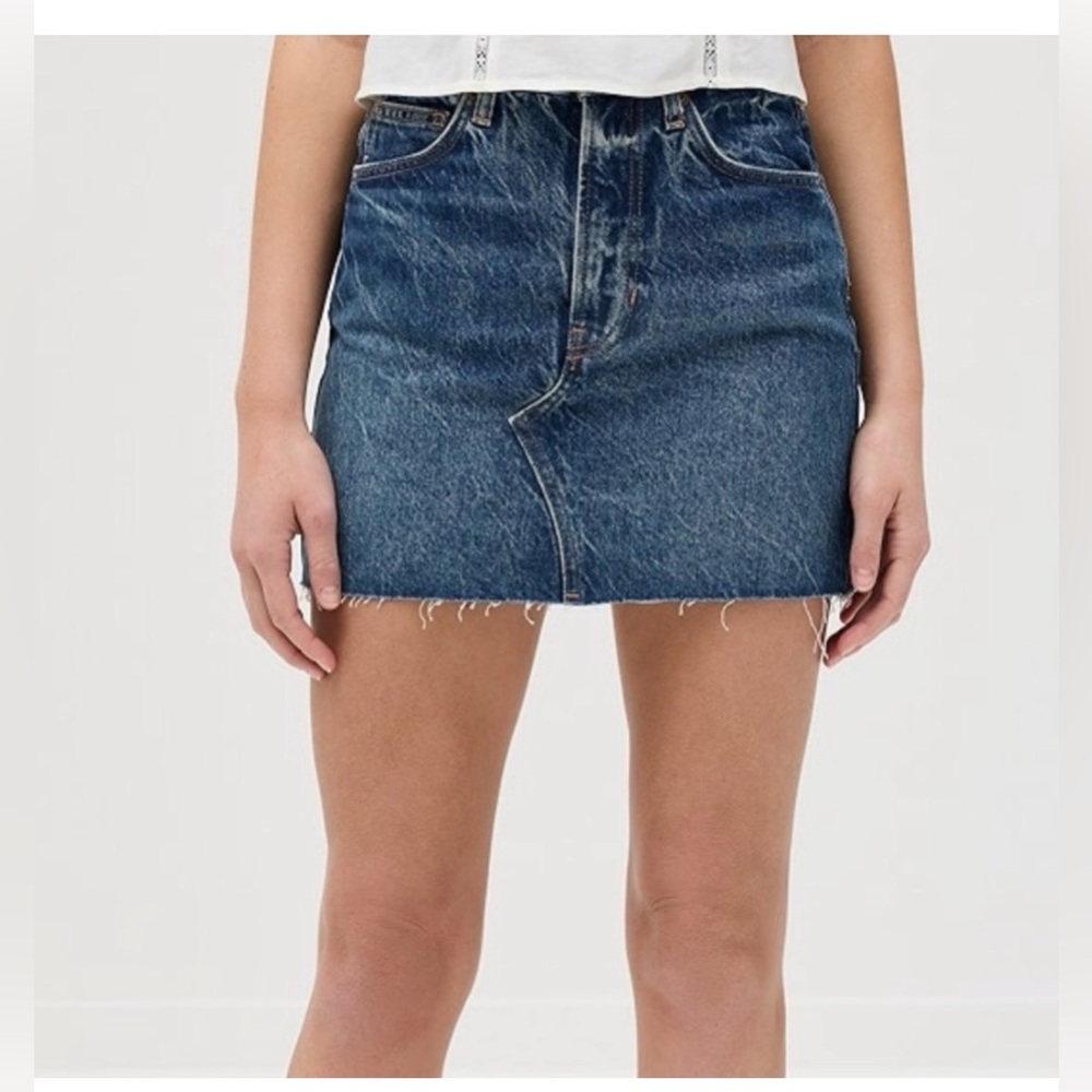 C and A Denim Mini Skirt raw hem size 16 to 18 blue dark wash